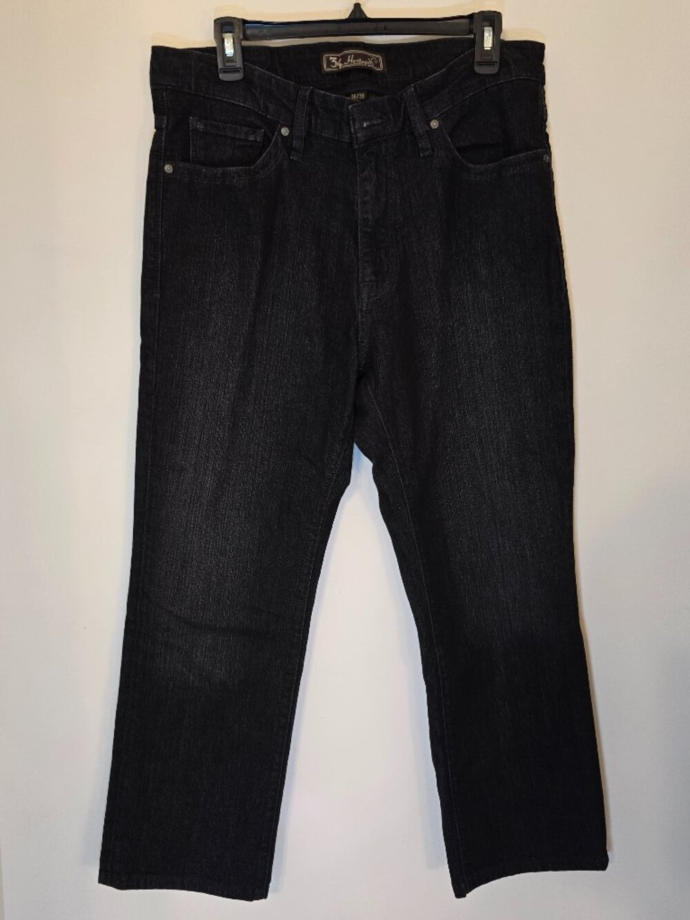 34 Heritage Charisma Jeans Mens 36x30 Black Stretch Straight Dark Wash Denim